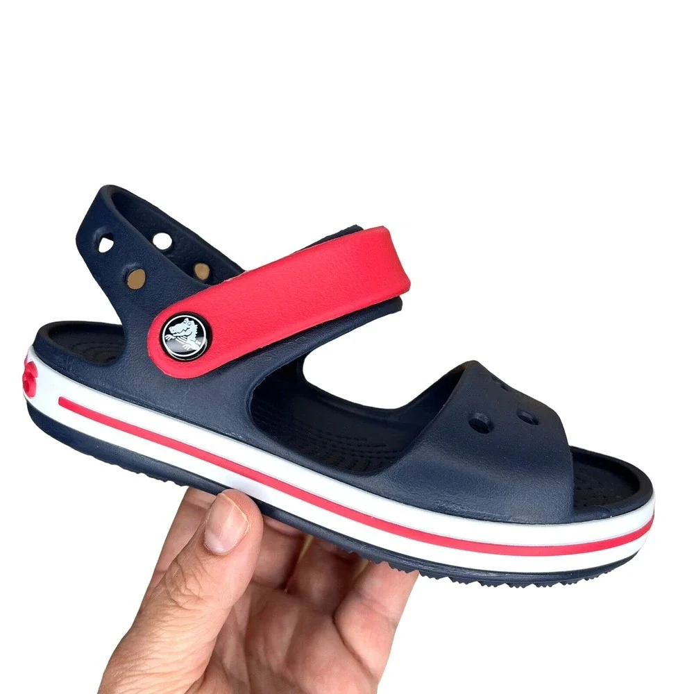 Crocs Little Boys Girls Sandals Size 11 Navy Blue Red Water Friendly Lightweight
